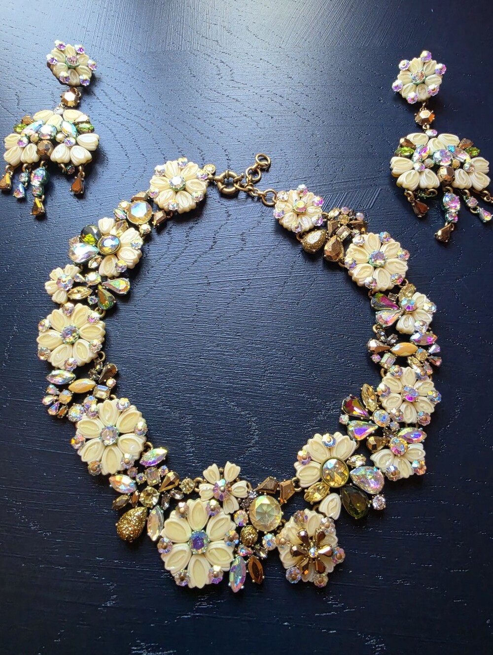 J.Crew Floral Crystal Statement Necklace + Earrings Set